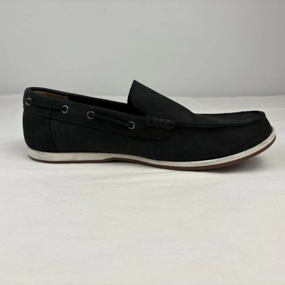 Clarks Nubuck Leather Driving Loafers Boat Shoes 11.5M Matte Black EUC